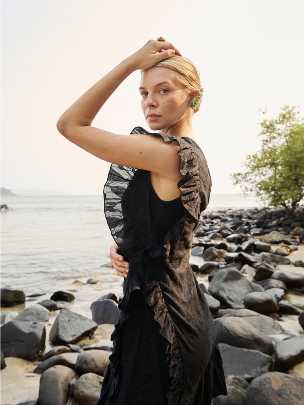 Essgee ADEY RUFFLE DRESS One-Shoulder Ruffle Mini Dress in Black - Picture 3 of 7